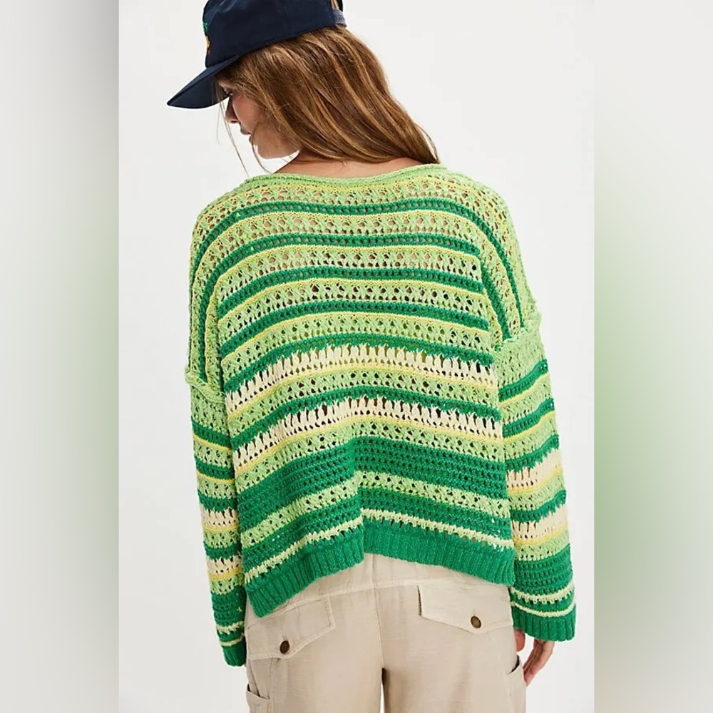 Free People Green and Yellow Striped Sweater - Picture 2 of 4